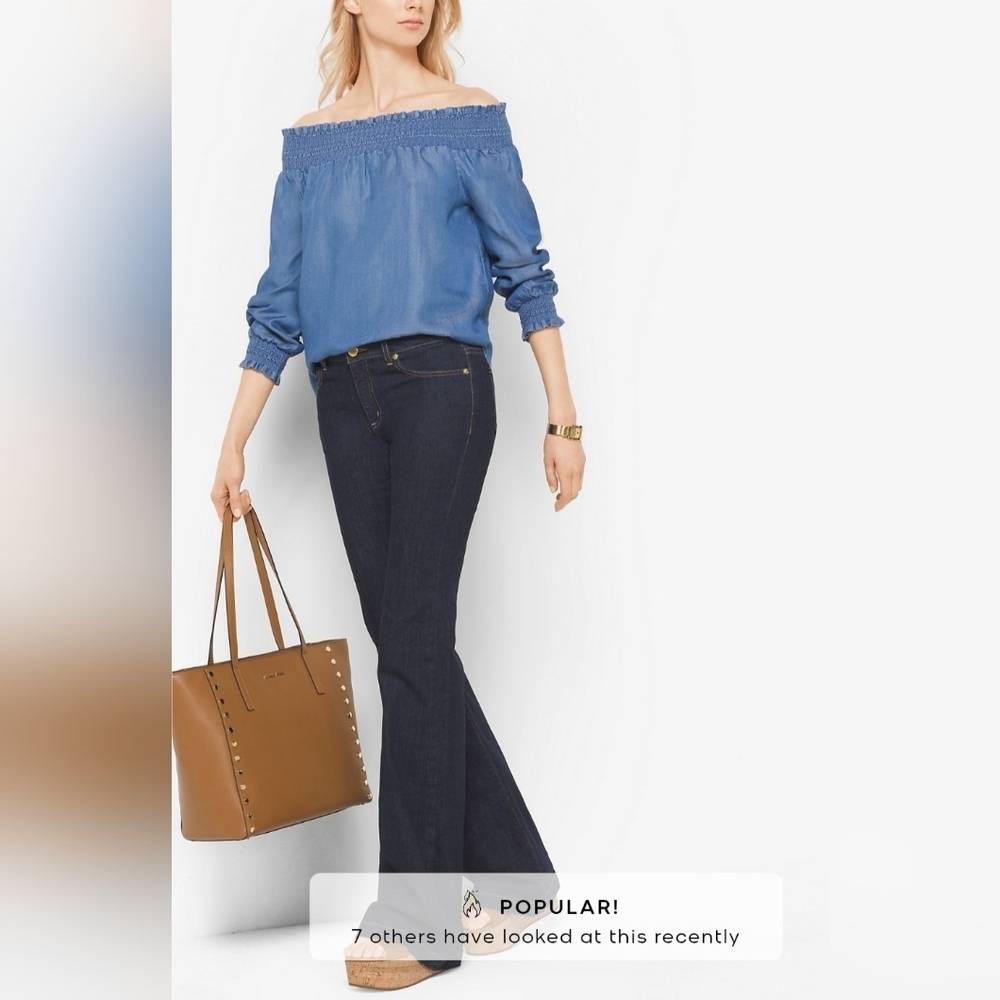 MICHAEL Michael Kors High Rise Selma Flare Jeans Olive Green Retro Stretch 6 NEW - Picture 2 of 13